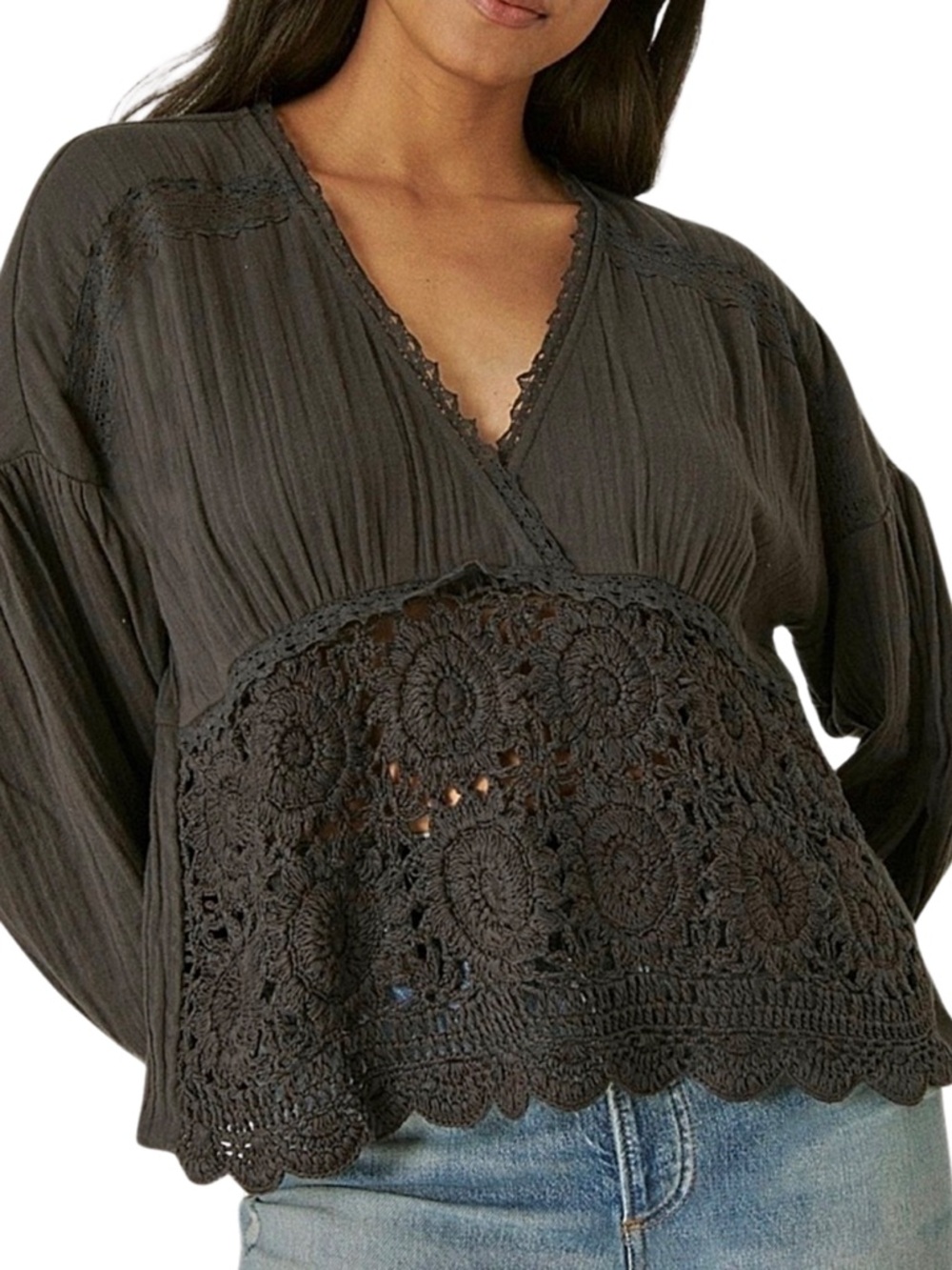 NWT* LUCKY BRAND 🍀 Long Sleeve Crochet Top‎